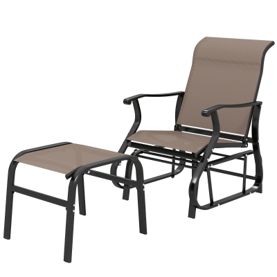 Outsunny Outdoor Patio Glider Chair Set with Ottoman, Brown