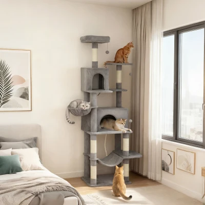 PawHut 80" Tall Cat Tree with Condos, Hammocks & Scratching Posts, Gray