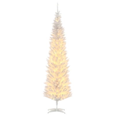 HOMCOM 7ft Slim Pencil Christmas Tree with LED Lights, White