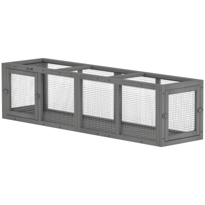 PawHut Outdoor Cat Tunnel, 59" Wooden Play Cat Enclosure, Extendable Pet Run with 3 Doors for Kitty, Puppy, Gray