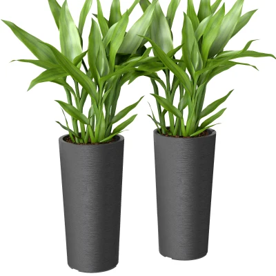 Outsunny 24" Tall Planters Set of 2, Indoor Outdoor Plastic Flower Pots with Inner Bucket and Drainage Holes, Dark Gray