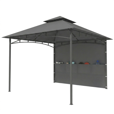 Outsunny 10' x 10' Patio Gazebo, Double Roof Outdoor Gazebo Canopy Shelter with Storage, Hook, Metal Frame, Dark Grey