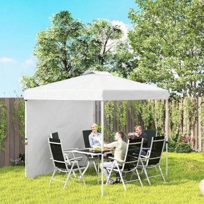 Outsunny 8 x 8 ft Pop Up Canopy with 1 Sidewall, Carry Bag and 4 Sand Bags, Height Adjustable Instant Sun Shelter, White