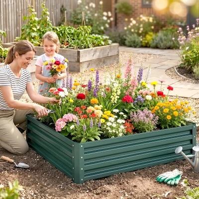 Outsunny 4' x 4' Metal Raised Garden Bed, Planter Box, Green