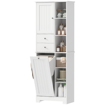 HOMCOM 67" Tall Bathroom Storage Cabinet, Slim Bathroom Cabinet with Tilt-Out Laundry Basket, White