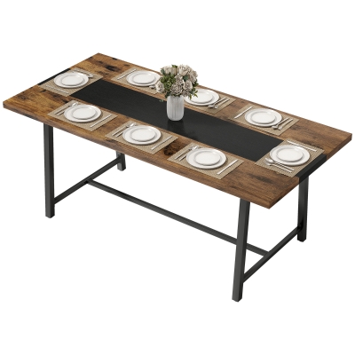 HOMCOM Industrial 70.9" Dining Table for 8 with Steel Legs, Brown