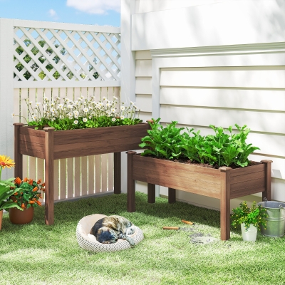 Outsunny 2 Tiers Raised Garden Bed, Wooden Elevated Planter Box with Legs, Gardening Planting Bed, Carbonised