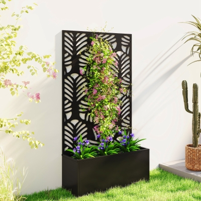 Outsunny Metal Garden Bed with Trellis for Climbing Plants, Freestanding or Wall Mounted Flower Bed for Garden, Patio, Balcony
