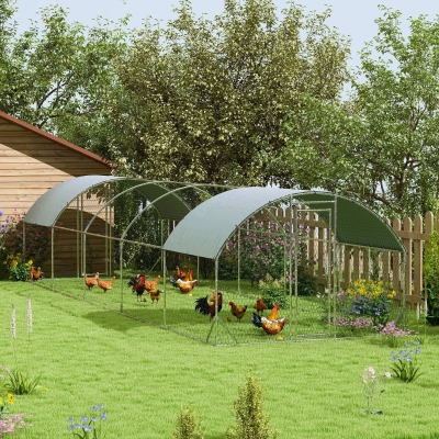 PawHut Galvanized Large Metal Chicken Coop Cage Walk-in Enclosure Poultry Hen Run House Playpen Rabbit Hutch with Cover for Outdoor Backyard