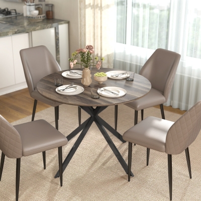 HOMCOM 40" Round Kitchen Table for 4, Industrial Dining Table with Steel Legs for Dining Room, Distressed Brown
