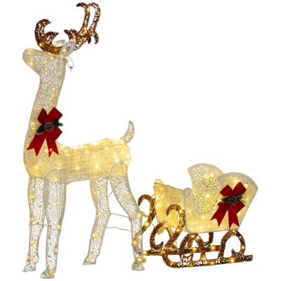 Outsunny Outdoor Lighted Deer Xmas Decor, Light Up Reindeer Christmas Decoration w/ 170 LED Lights for Holiday, Garden, White