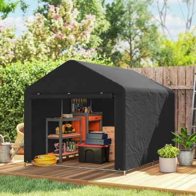 Outsunny 6.6' x 7.8' Portable Shed, Waterproof Bike Tent with Roll-up Zipper Door and Reinforced Galvanised Steel Frame, Black