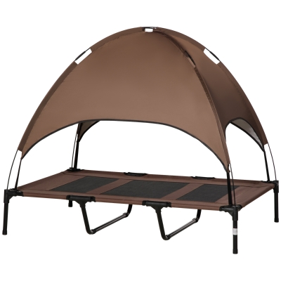 PawHut 48" Elevated Portable Dog Cot Bed with Canopy, Coffee