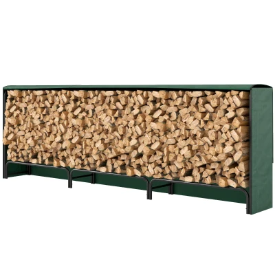 Outsunny Firewood Rack with Waterproof Cover, 300 kg Log Storage Holder with Steel Chains, 118.1" x 14.2" x 39", Dark Green
