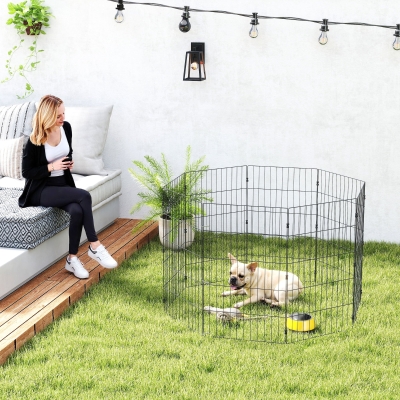 PawHut Foldable Metal Exercise Dog Playpen, Expandable Pet Fence for Small & Medium Dogs, 20" x 32", 8 Panels, Black