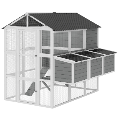 PawHut 77" Large Chicken Coop for 6-8 Chickens, Outdoor Wooden Hen House Poultry Cage with Run, Nesting Boxes, Waterproof Roof