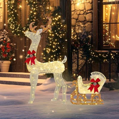 Outsunny Outdoor Lighted Deer Xmas Decor, Light Up Reindeer Christmas Decoration w/ 170 LED Lights for Holiday, Garden, White