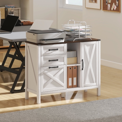 HOMCOM Lateral Filing Cabinet with Drawers, Shelves, Adjustable Hanging Bar for Home Office, Fit A4/Letter Files, White