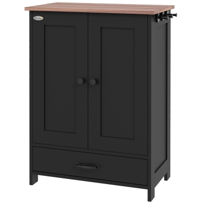 PawHut Pet Feeding Station, Dog Food Storage Cabinet w/ Raised Dog Bowls, Adjustable Panel, Hooks for Medium Dogs, Black
