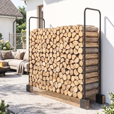 Outsunny DIY Firewood Rack with Customisable Width, Heavy Duty Steel Log Store Indoors, Log Storage Bracket Holder, Black