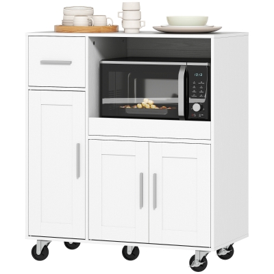 HOMCOM Microwave Cabinet Kitchen Cart Sliding Tray Adjustable Shelf Cable Hole 31.5" x 15.7" x 34.9" in White