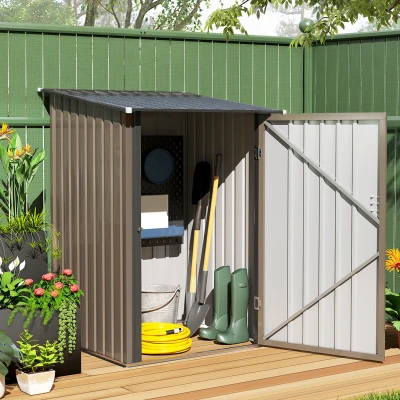 Outsunny 3.3' x 3.4' Lean-to Storage Shed, Steel, Brown
