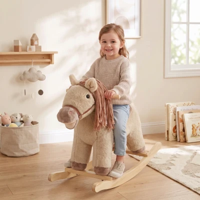 Qaba Kids Rocking Horse with Realistic Sounds & Anti-Tip Limiters