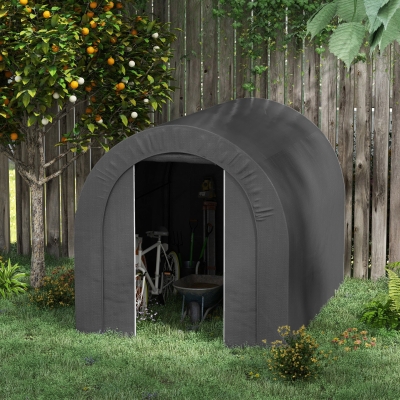 Outsunny 6' x 8' Outdoor Storage Shed, Heavy Duty Galvanized Steel Portable Shed for Bike, Motorcycle, Garden Tools, Dark Grey