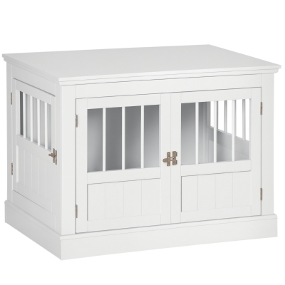 PawHut Wooden Dog Crate End Table, Dog Crate Furniture with Triple Doors, Puppy Crate for Small Dogs Indoor Use, White