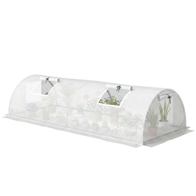 Outsunny Portable Mini Greenhouse, Tunnel Growing Tent with 5 Mesh Windows and Steel Frame,7' x 3' x 2', White