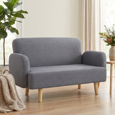 HOMCOM Velvet Feel Fabric 2 Seater Sofa, Small Sofa Loveseat with 8.3" Thick Padding and Wood Legs, Grey