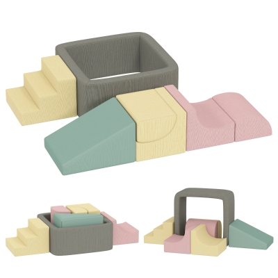 Qaba 7-Piece Foam Climbing Blocks Set with Corduroy Covers, Multicolor