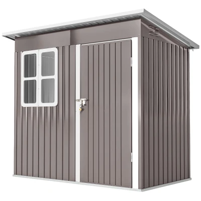Outsunny 7' x 4' Galvanised Steel Outdoor Storage Shed, Garden Shed with Window, Lockable Wide Door and Air Vents, Warm Grey