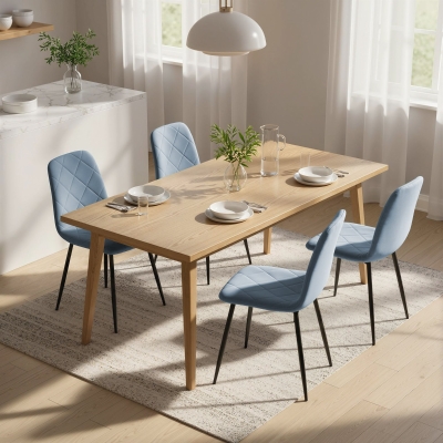 HOMCOM Dining Chairs Set of 4, Upholstered Dining Room Chairs with Steel Legs, Modern Kitchen Chair for Dining Room, Light Blue