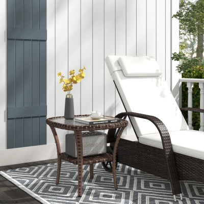 Outsunny Outdoor Coffee Table with Storage Shelf, Hand-Woven Wicker Side Table with Water-Ripple Glass Top, Mix Brown