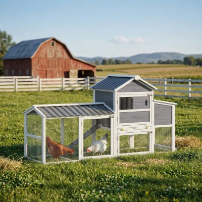 PawHut 80" Mobile Chicken Coop with Wheels, Nesting Box & Ramp