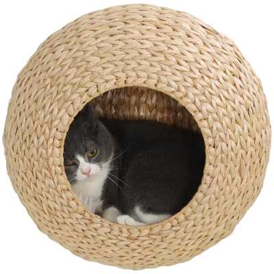 PawHut Wall Mounted Cat Condo, Nature Wood with Cushion