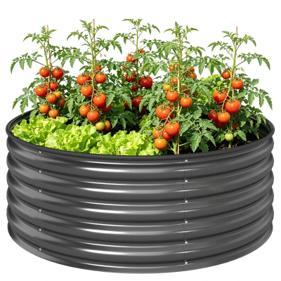 Outsunny Galvanized Raised Garden Bed, Outdoor Planter Box for Vegetables, Flowers, Herbs, 4' x 4' x 1.5', Dark Grey