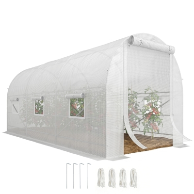 Outsunny 14.6' Walk-In Tunnel Greenhouse, Steel Frame, White