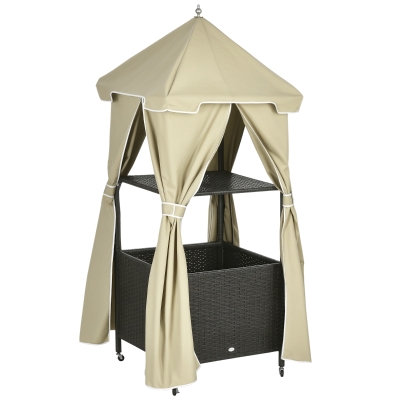Outsunny Outdoor Towel Caddy, Rolling Wicker Storage Rack, Beige