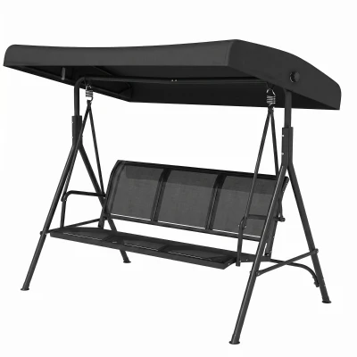 Outsunny 3-Seater Swing Chair Covered Garden Hammock A-Frame Outdoor Porch Glider Sling Seat with Adjustable Canopy Cover, Black
