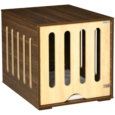 PawHut Dog Crate End Table with Foam Cushion, Brown