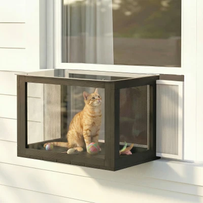 PawHut Outdoor Catio Cat House 25"-41" for Sunbathing & Napping