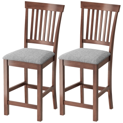 HOMCOM Counter-Height Bar Stools Set of 2, Padded Seat, Gray/Dark Brown