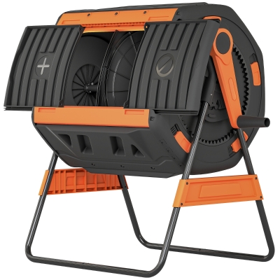 Outsunny 53 Gal Dual Chamber Outdoor Tumbling Composter, Orange