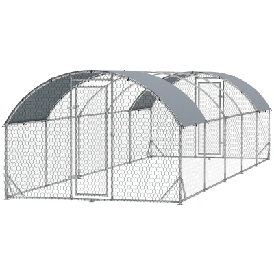 PawHut Galvanized Large Metal Chicken Coop Cage Walk-in Enclosure Poultry Hen Run House Playpen Rabbit Hutch with Cover for Outdoor Backyard