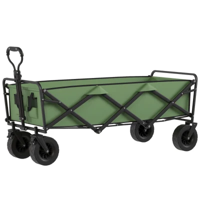 Outsunny 130L Folding Garden Cart with Wheels, Heavy-Duty Collapsible Wagon with Brakes, Green
