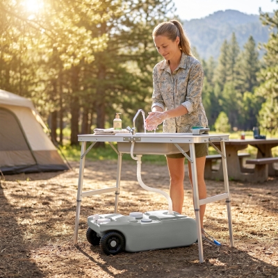 Outsunny 10.6 Gallon Portable RV Water Tank, Black or Grey Water Storage Tank, with Filling Ports, Handles and Wheels