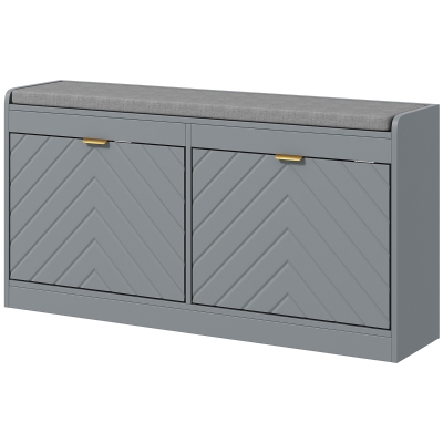 HOMCOM Shoe Storage with Seat, Upholstered Hallway Bench, Shoe Bench with 2 Flip Drawers and 4 Vents for 8 Pairs of Shoes