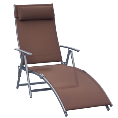 Outsunny Heavy-duty Adjustable Folding Reclining Chair Outdoor Sun Lounger Patio Chaise Lounge Garden Beach Gravity Lounge with Pillow, 7 Adjustable Backrest Positions, Brown